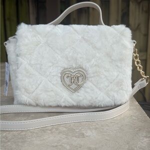 Juicy Couture Lets Get Cozy Crossbody Angel Faux Fur Off White Brand New